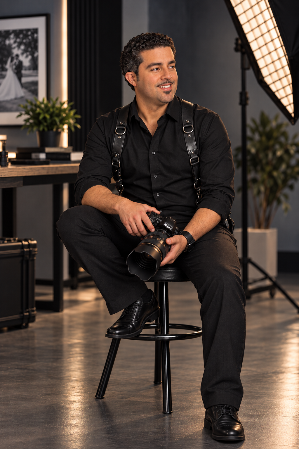 Kevin Rivera of AuVi Studios seated in his photography studio